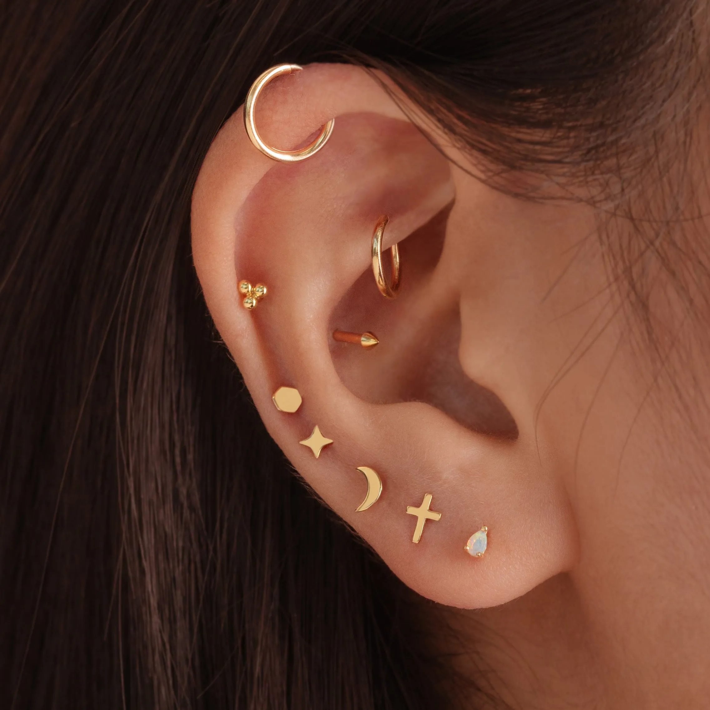 14K Solid Gold Opal Teardrop Threaded Labret Earring