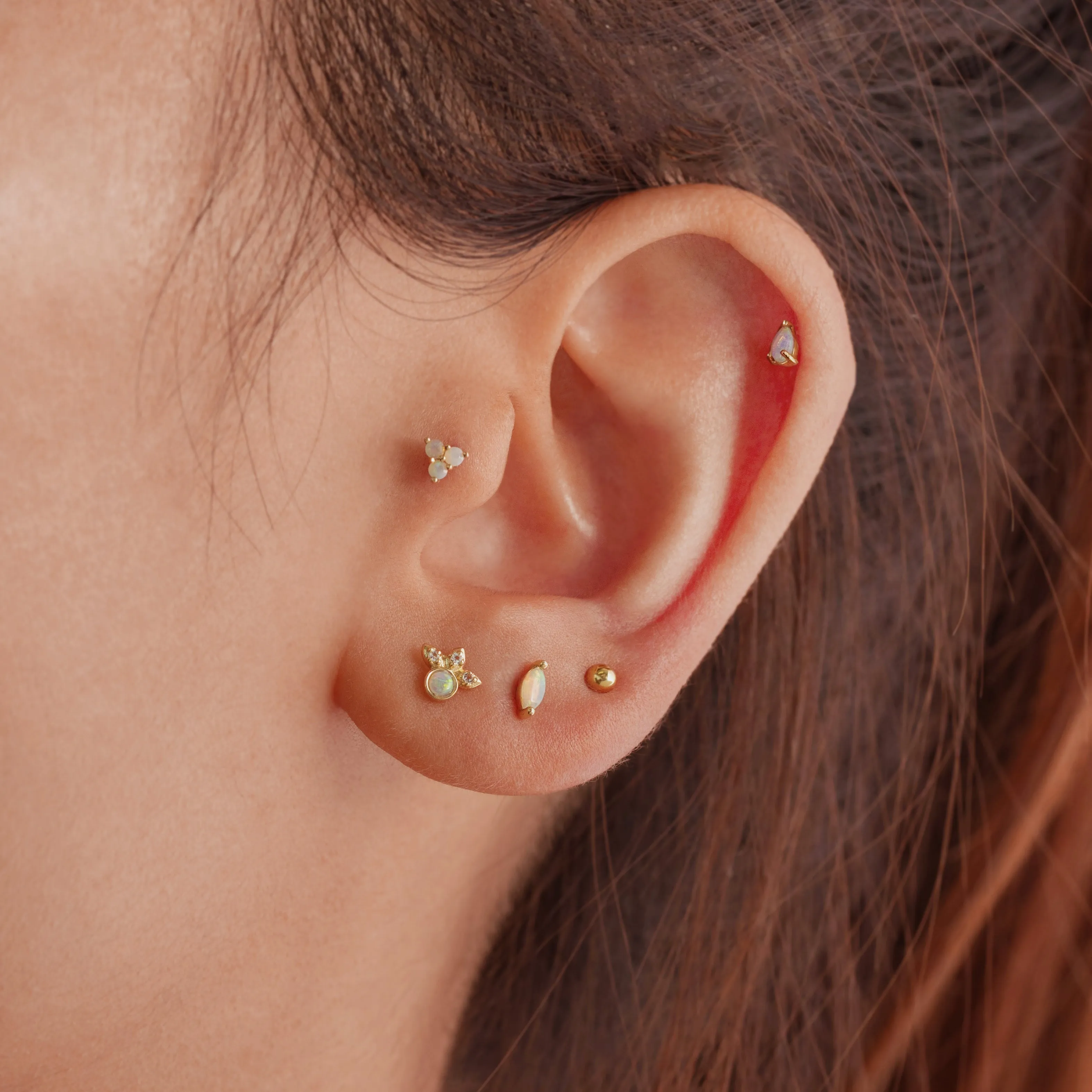 14K Solid Gold Opal Teardrop Threaded Labret Earring