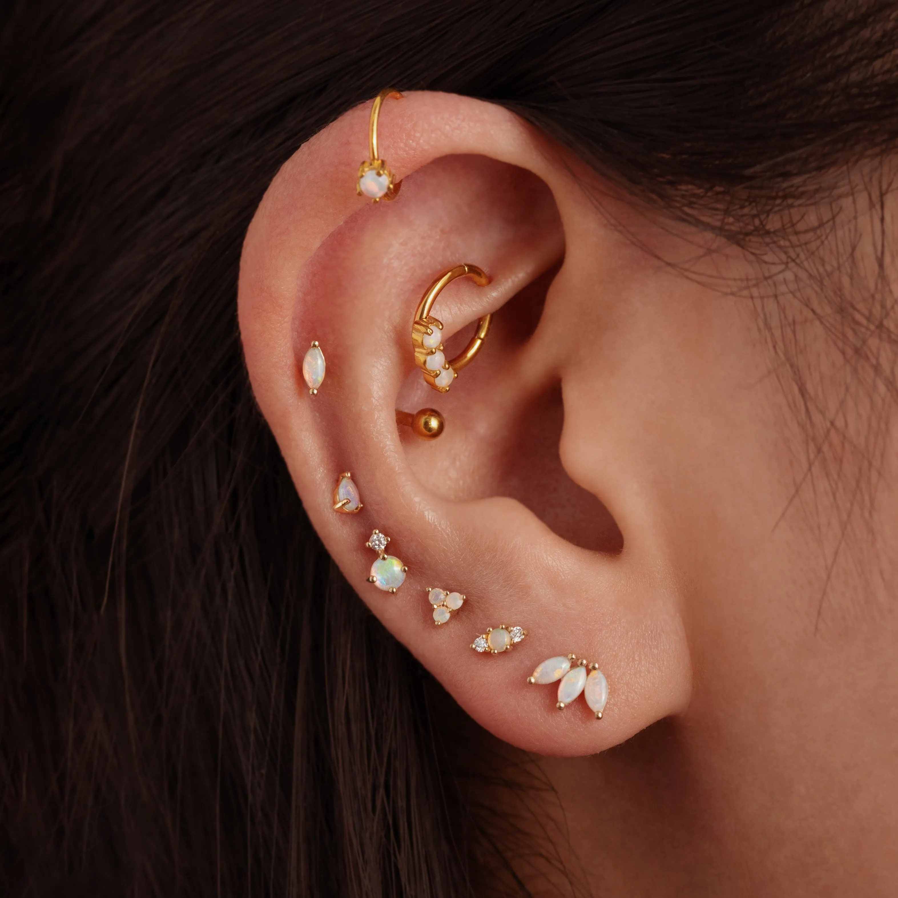 14K Solid Gold Opal Teardrop Threaded Labret Earring