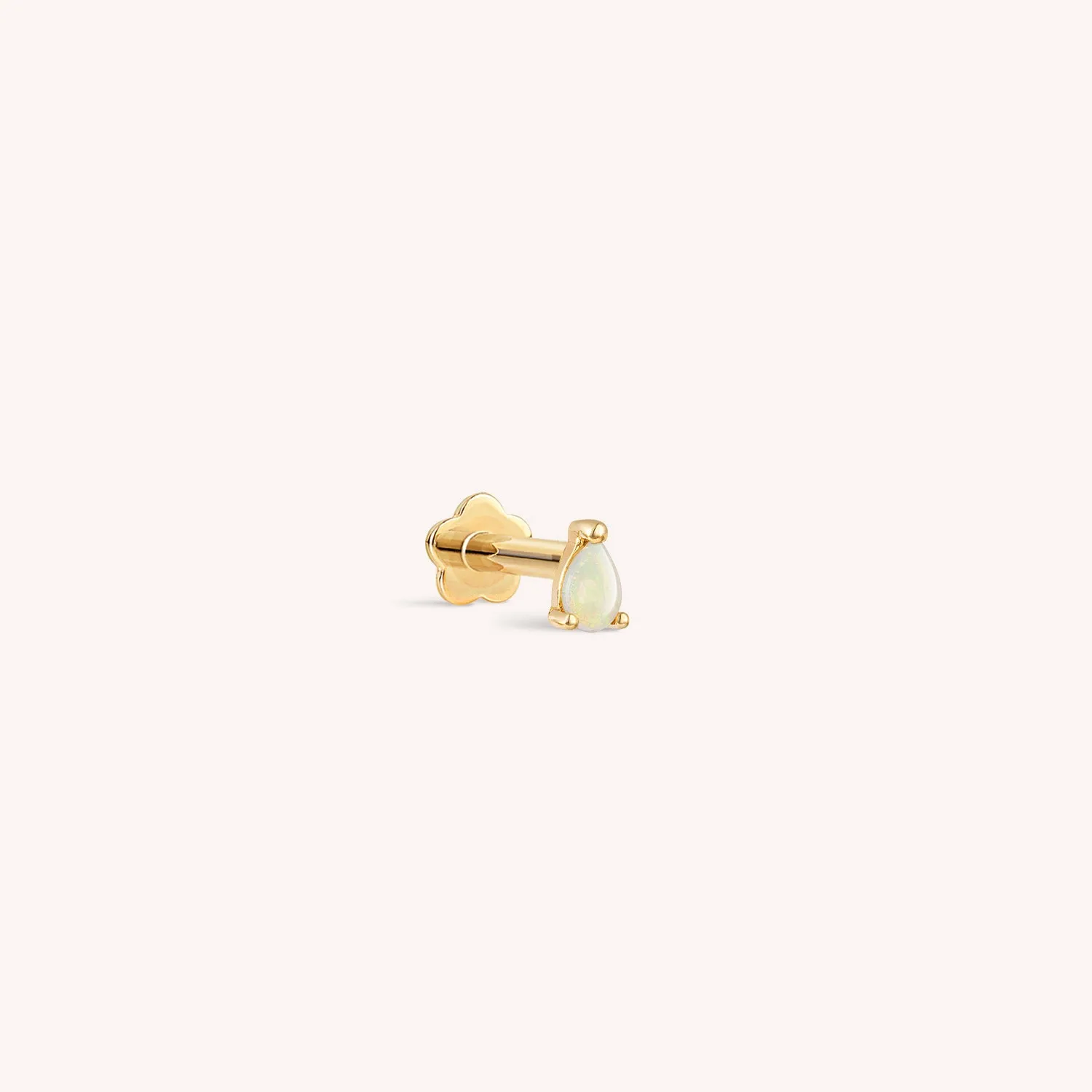 14K Solid Gold Opal Teardrop Threaded Labret Earring