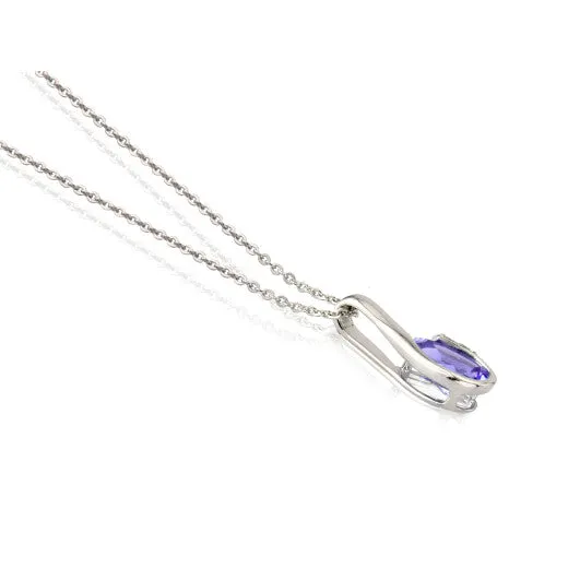 9ct White Gold Amethyst & Diamond Curl Pendant Necklace