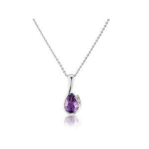 9ct White Gold Amethyst & Diamond Curl Pendant Necklace