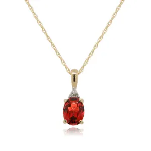 9ct Yellow Gold Diamond & Oval Garnet Pendant Necklace