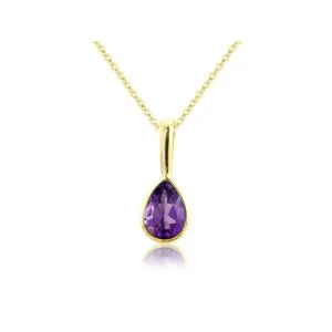 9ct Yellow Gold Pear Cut Amethyst Pendant Necklace