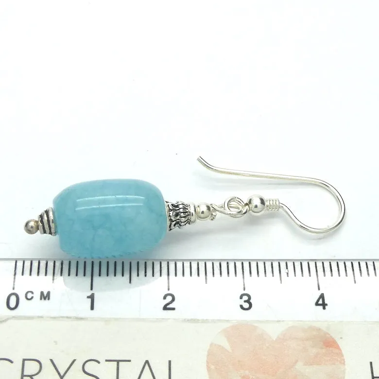 Aquamarine Earring, Cylinder Bead , 925 Sterling Silver