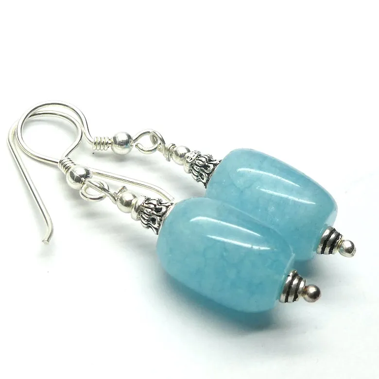 Aquamarine Earring, Cylinder Bead , 925 Sterling Silver