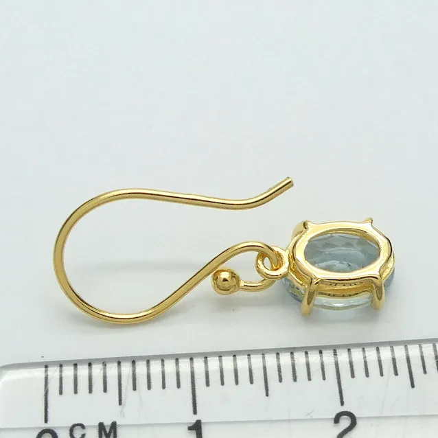 Aquamarine Earrings, Faceted Ovals, Vermeil, 18Kt Gold on 925 Silver