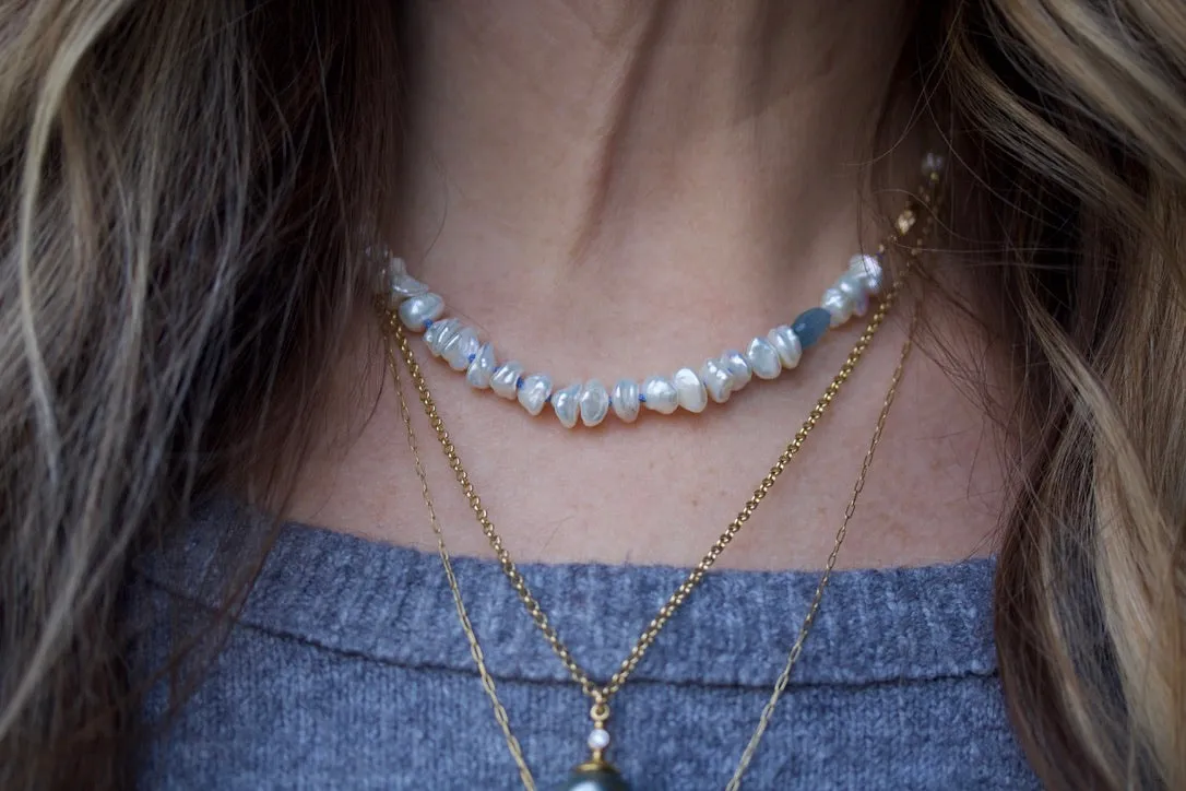 Baroque Fresh Water Pearl & Aquamarine Necklace