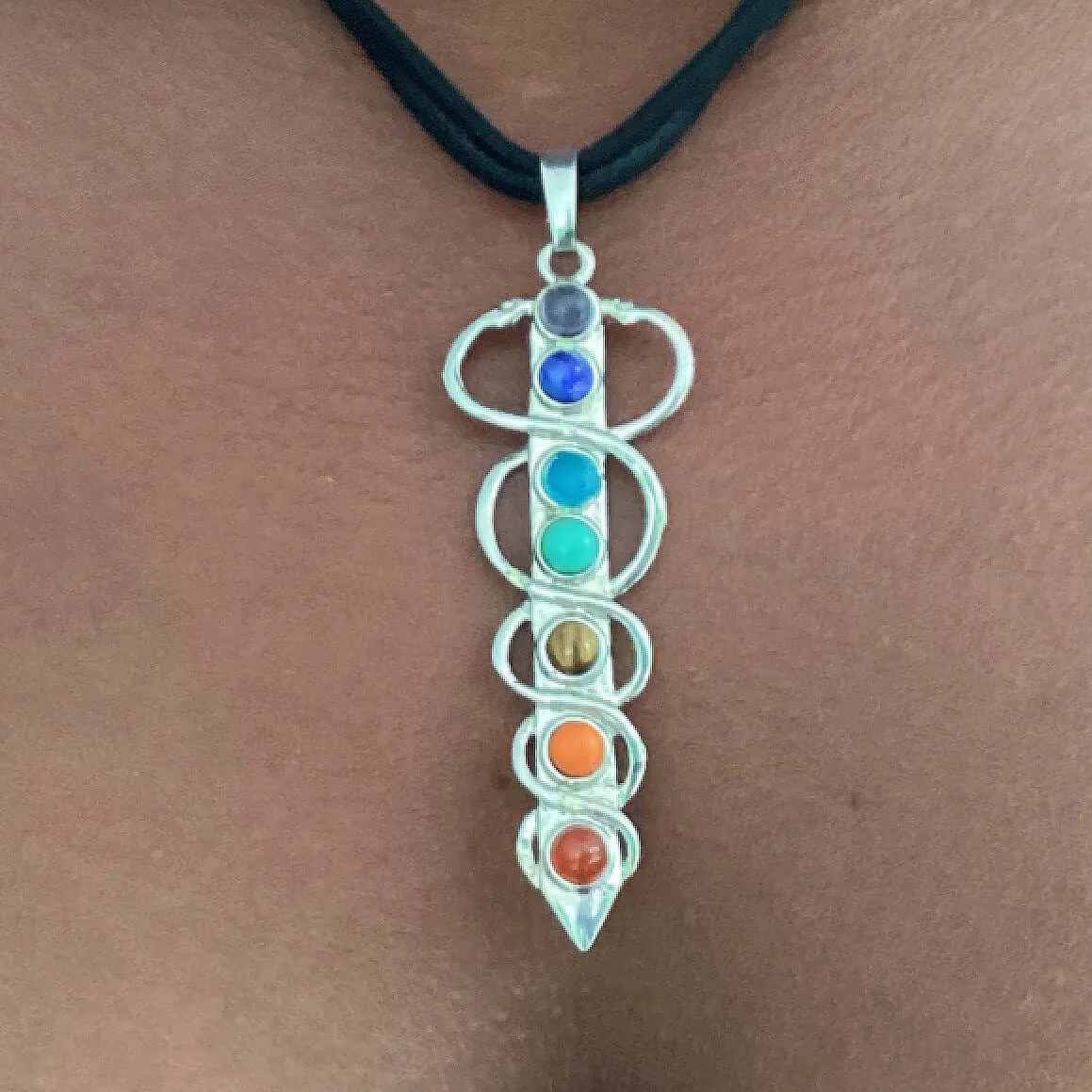 Chakra Caduceus Pendant On Leather Thong