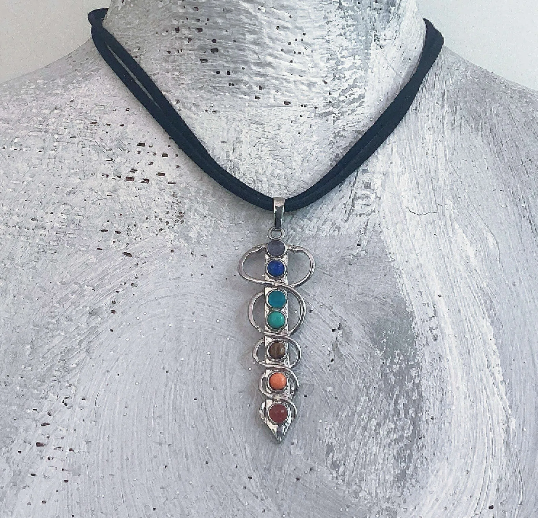 Chakra Caduceus Pendant On Leather Thong