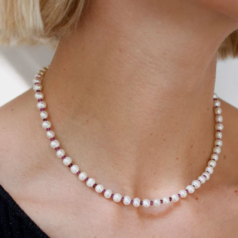 Chronos Strand, Garnet & Freshwater Pearl, Silver