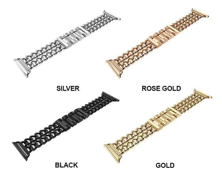 Double Chain Link Bracelet Stainless Steel Metal iWatch Strap