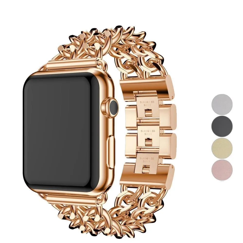 Double Chain Link Bracelet Stainless Steel Metal iWatch Strap