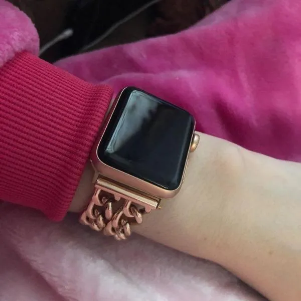 Double Chain Link Bracelet Stainless Steel Metal iWatch Strap