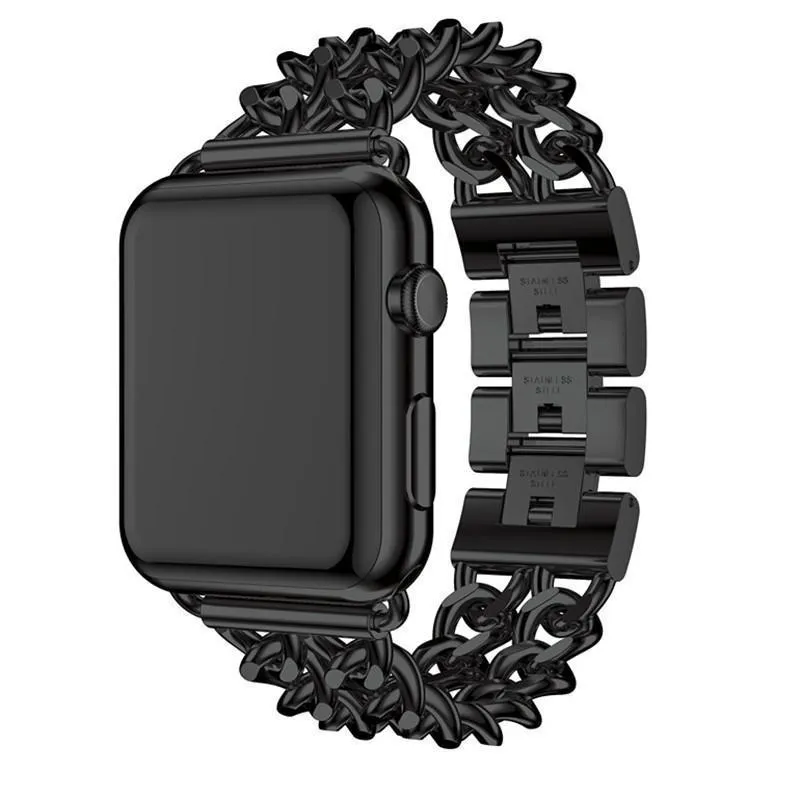 Double Chain Link Bracelet Stainless Steel Metal iWatch Strap