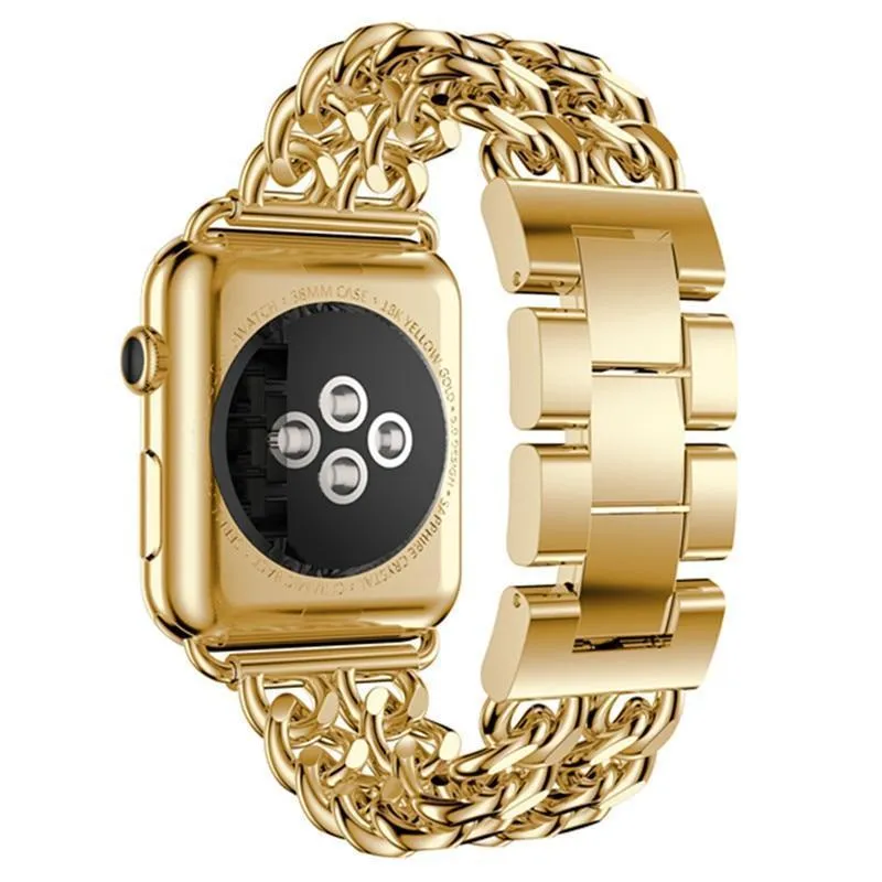 Double Chain Link Bracelet Stainless Steel Metal iWatch Strap