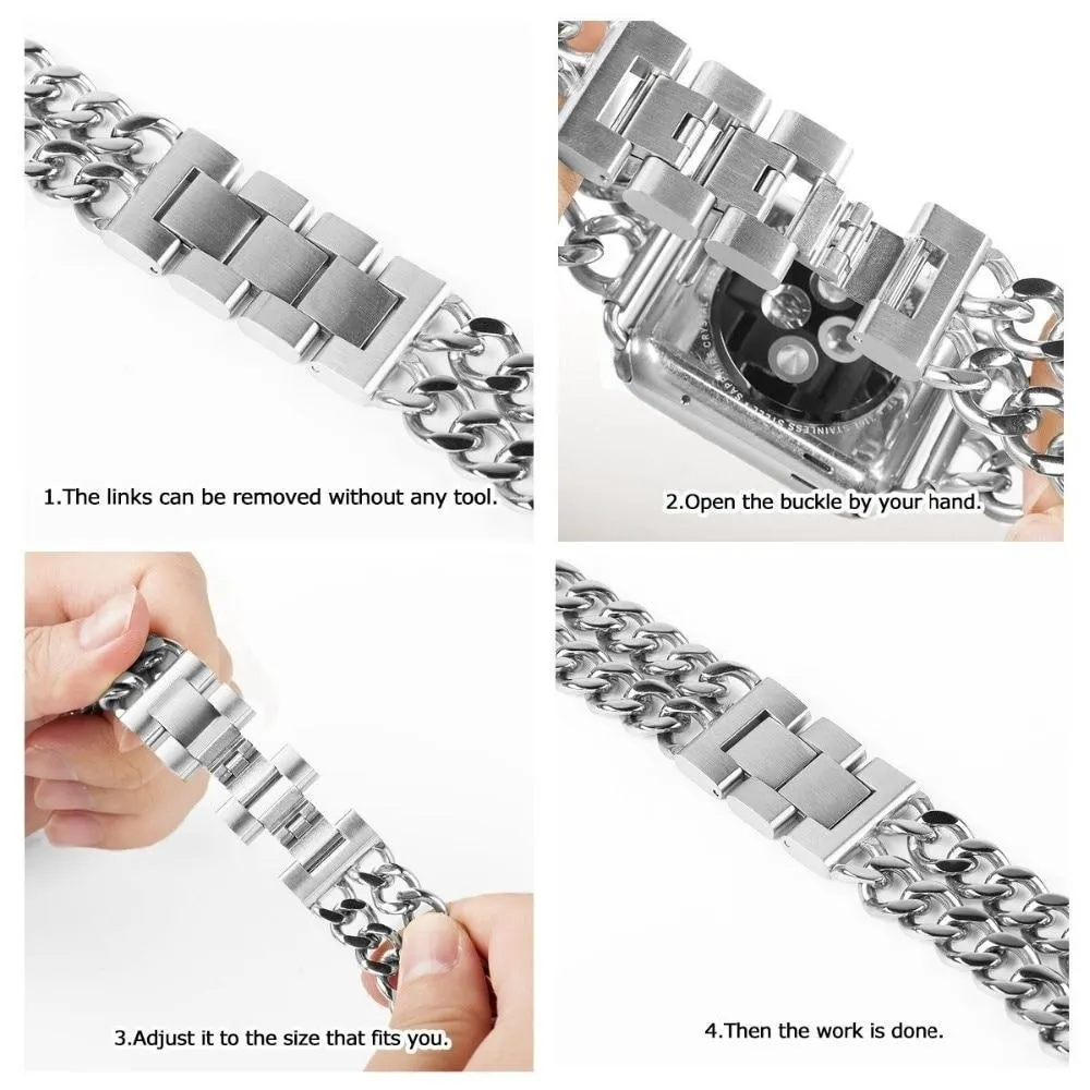 Double Chain Link Bracelet Stainless Steel Metal iWatch Strap