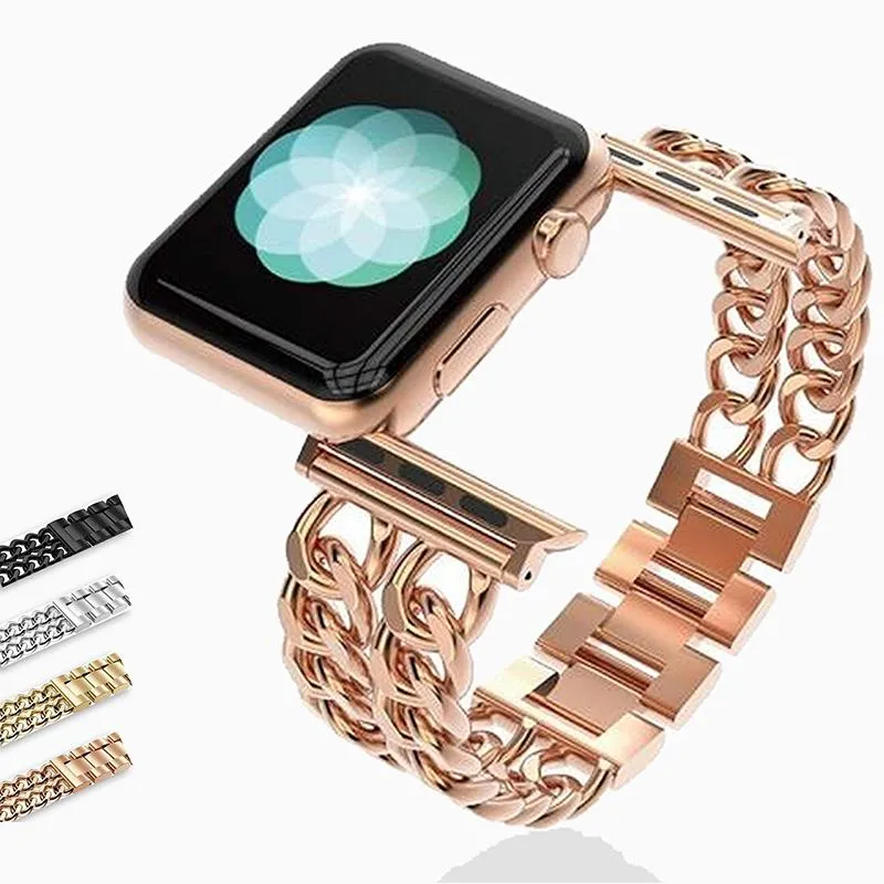 Double Chain Link Bracelet Stainless Steel Metal iWatch Strap