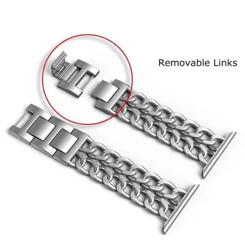 Double Chain Link Bracelet Stainless Steel Metal iWatch Strap