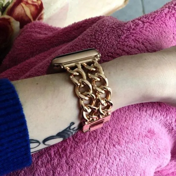 Double Chain Link Bracelet Stainless Steel Metal iWatch Strap