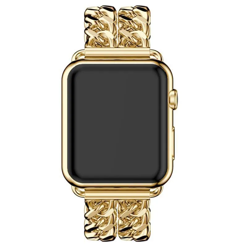 Double Chain Link Bracelet Stainless Steel Metal iWatch Strap