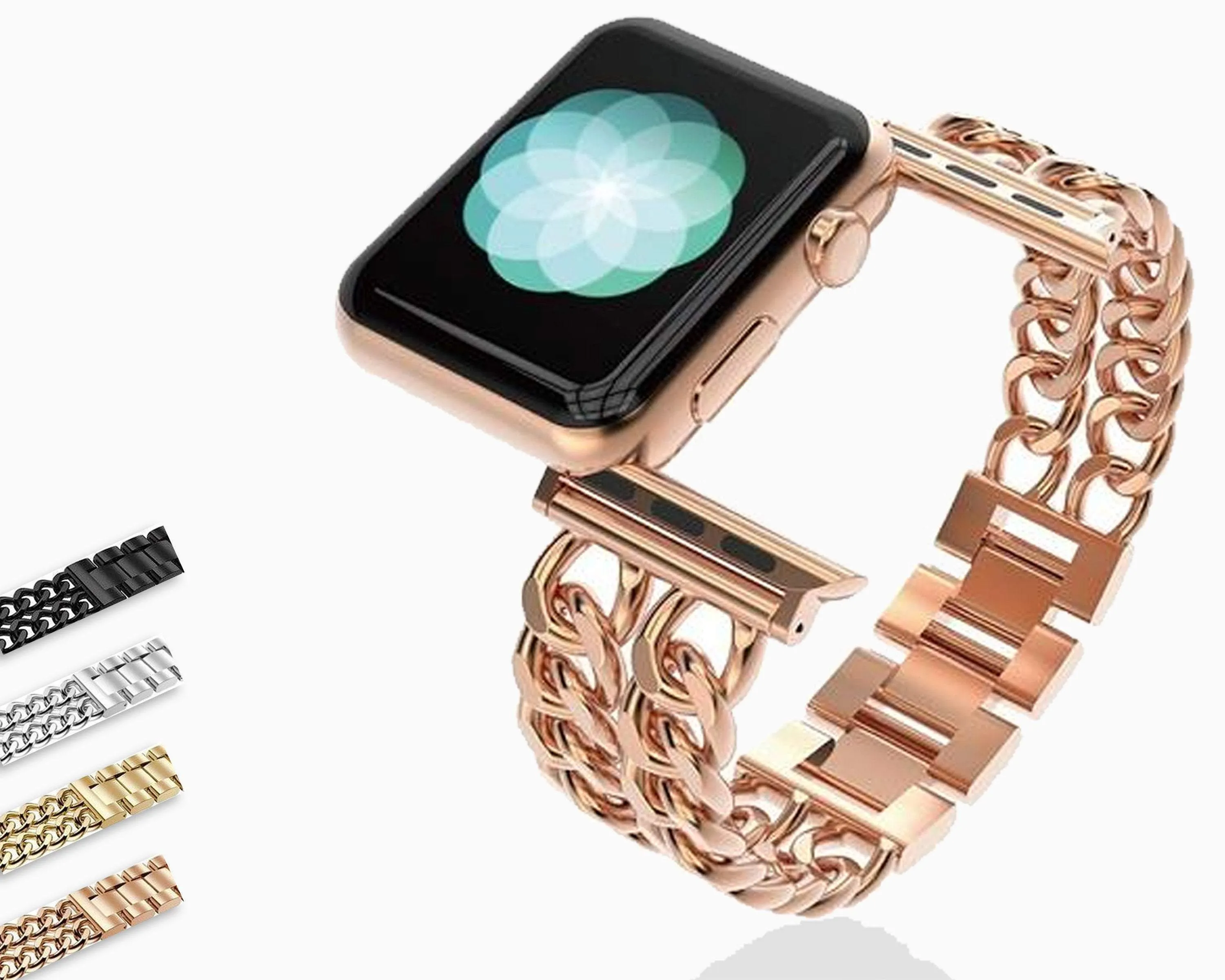Double Chain Link Bracelet Stainless Steel Metal iWatch Strap