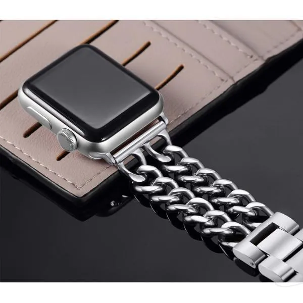 Double Chain Link Bracelet Stainless Steel Metal iWatch Strap
