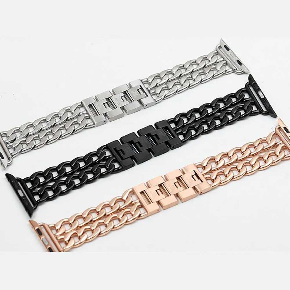 Double Chain Link Bracelet Stainless Steel Metal iWatch Strap