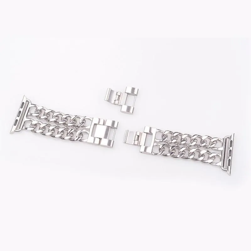 Double Chain Link Bracelet Stainless Steel Metal iWatch Strap