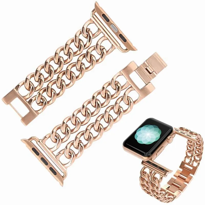 Double Chain Link Bracelet Stainless Steel Metal iWatch Strap