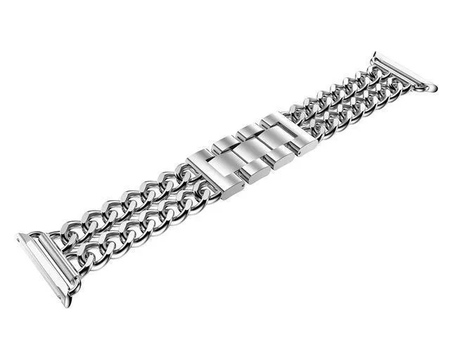 Double Chain Link Bracelet Stainless Steel Metal iWatch Strap