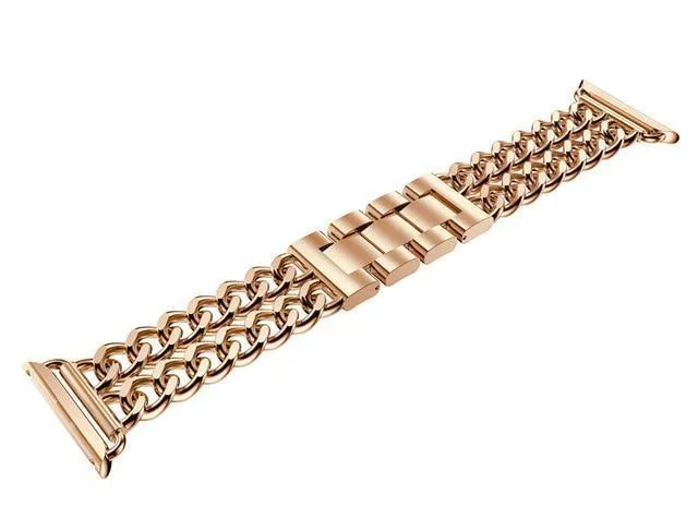 Double Chain Link Bracelet Stainless Steel Metal iWatch Strap