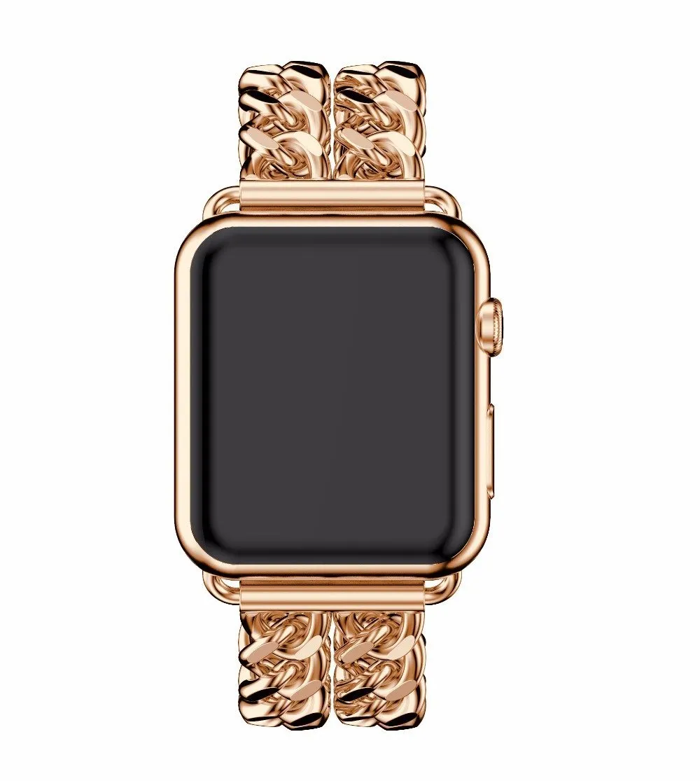 Double Chain Link Bracelet Stainless Steel Metal iWatch Strap