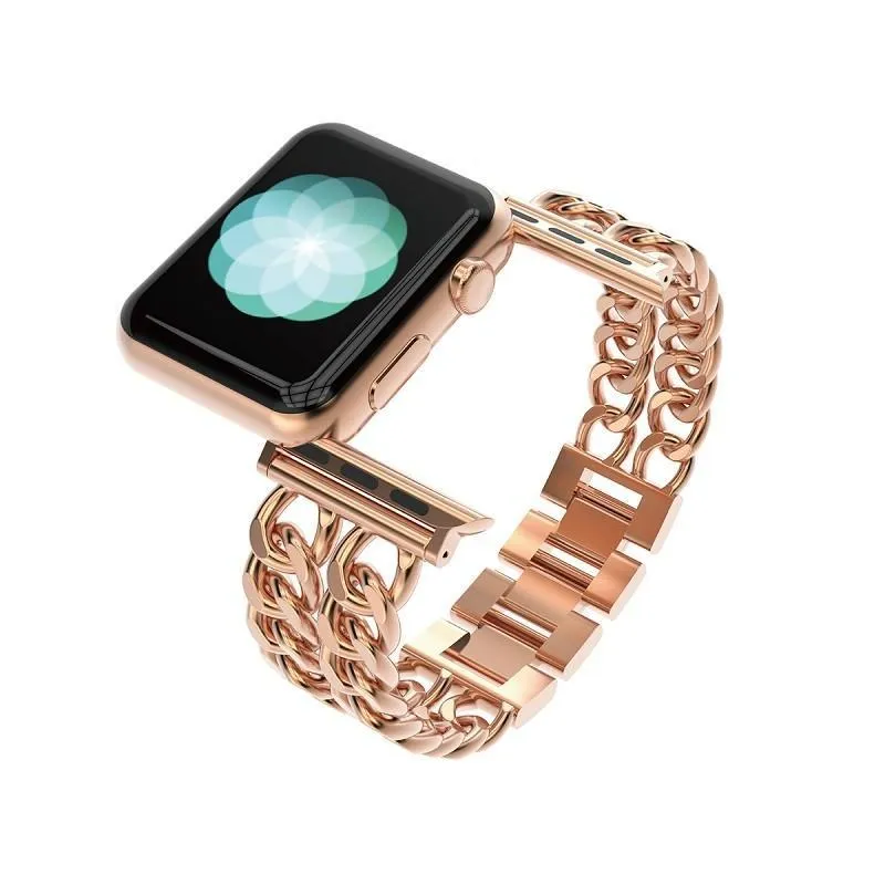 Double Chain Link Bracelet Stainless Steel Metal iWatch Strap