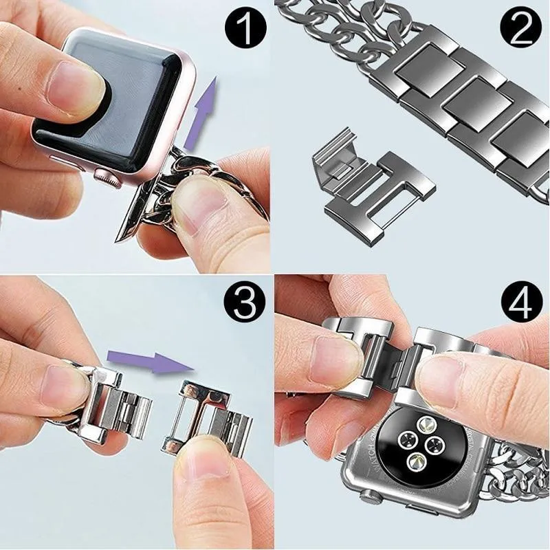 Double Chain Link Bracelet Stainless Steel Metal iWatch Strap