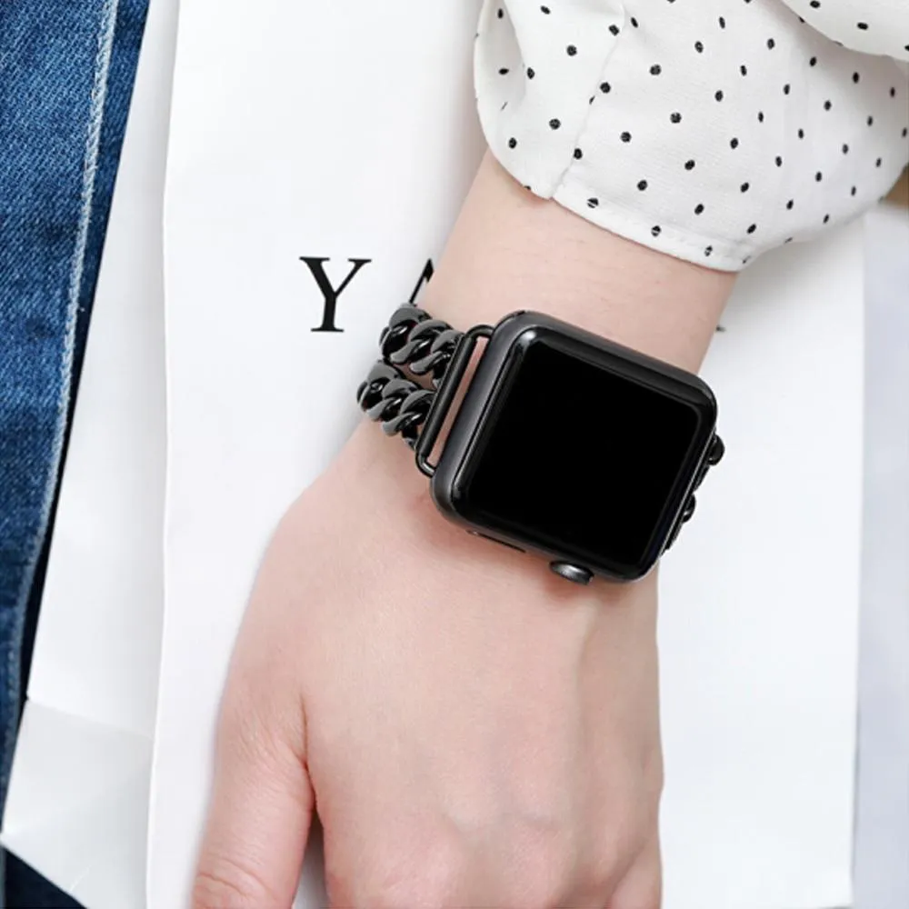 Double Chain Link Bracelet Stainless Steel Metal iWatch Strap