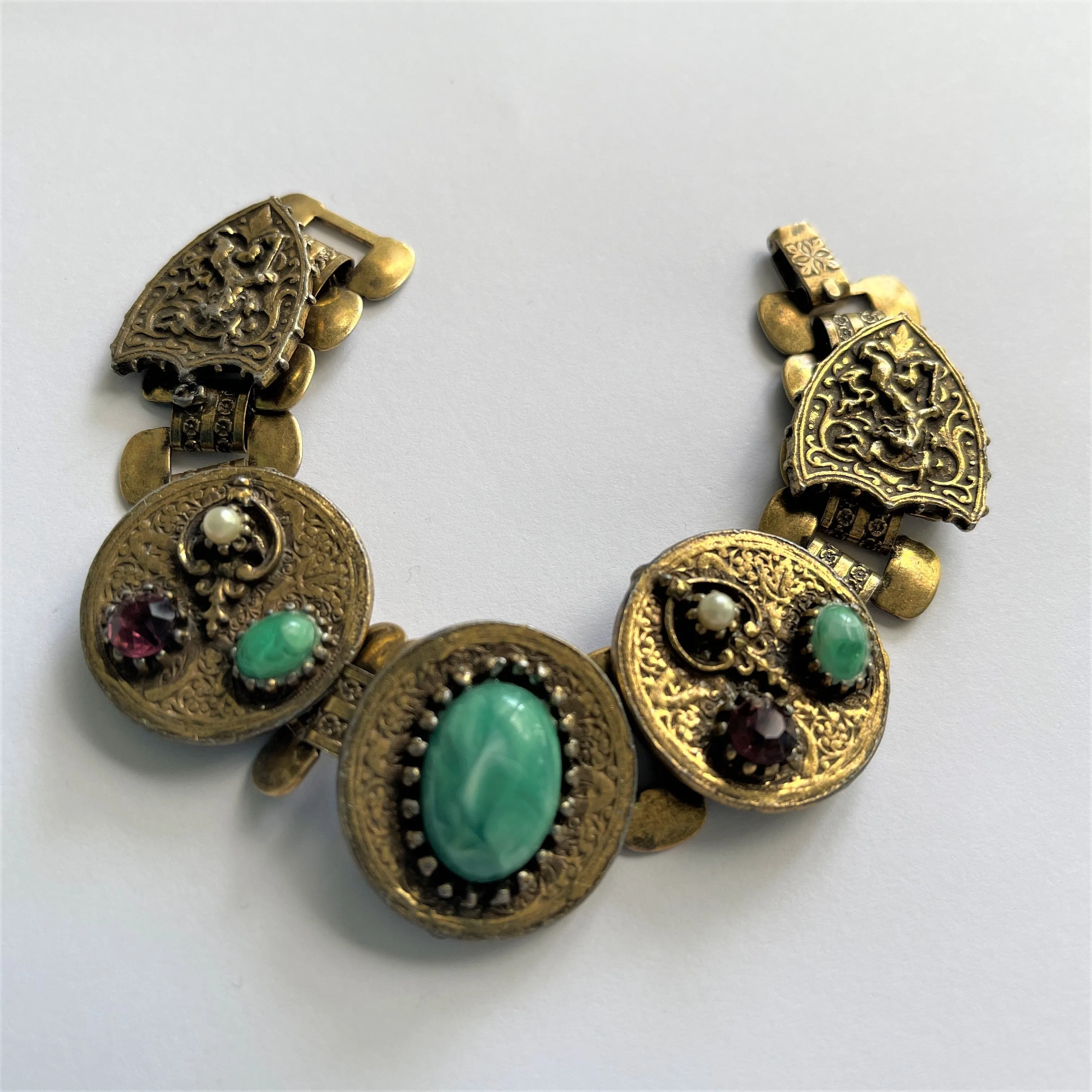 Etruscan Vintage Filigree Mid Century Panel Bracelet & Earrings Set