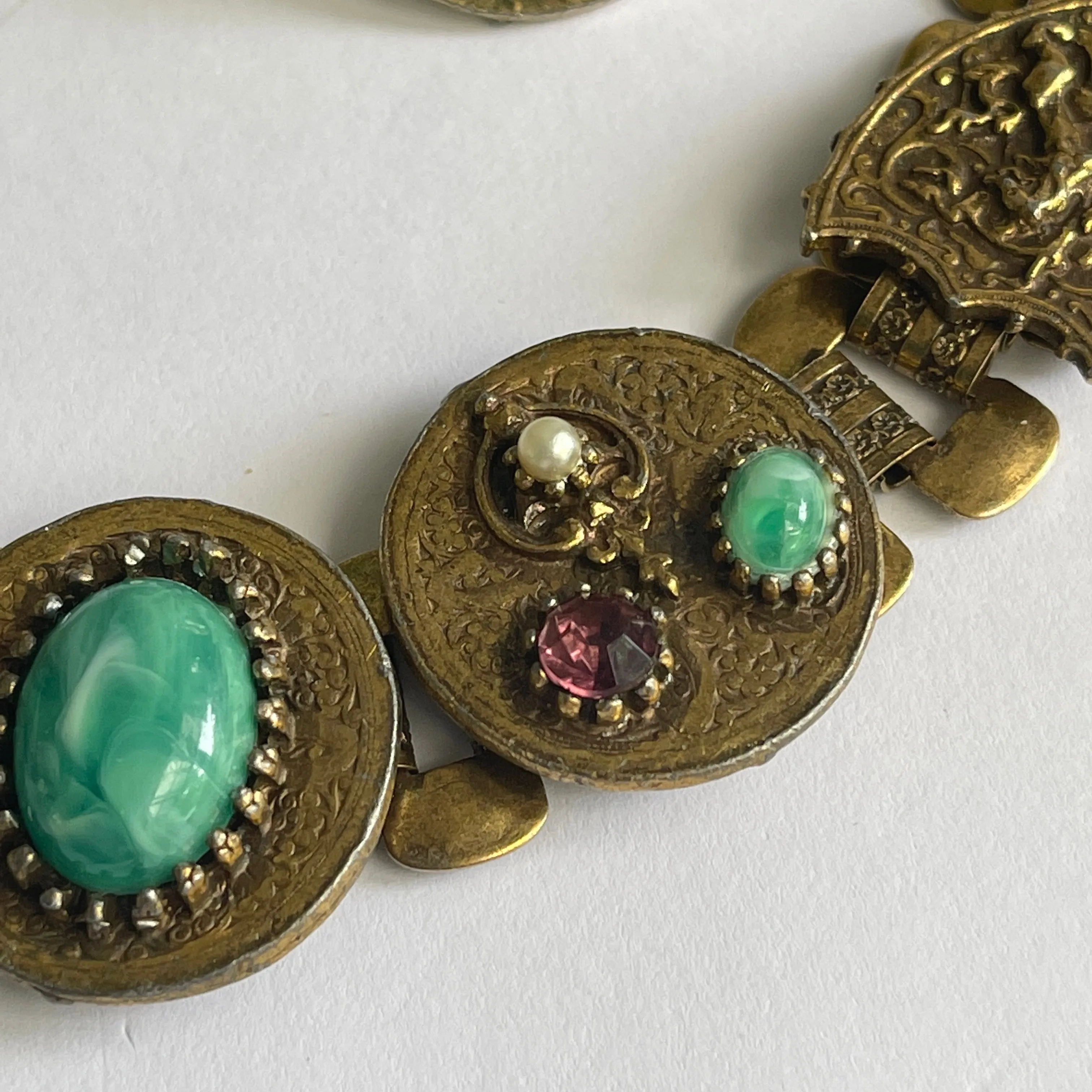 Etruscan Vintage Filigree Mid Century Panel Bracelet & Earrings Set