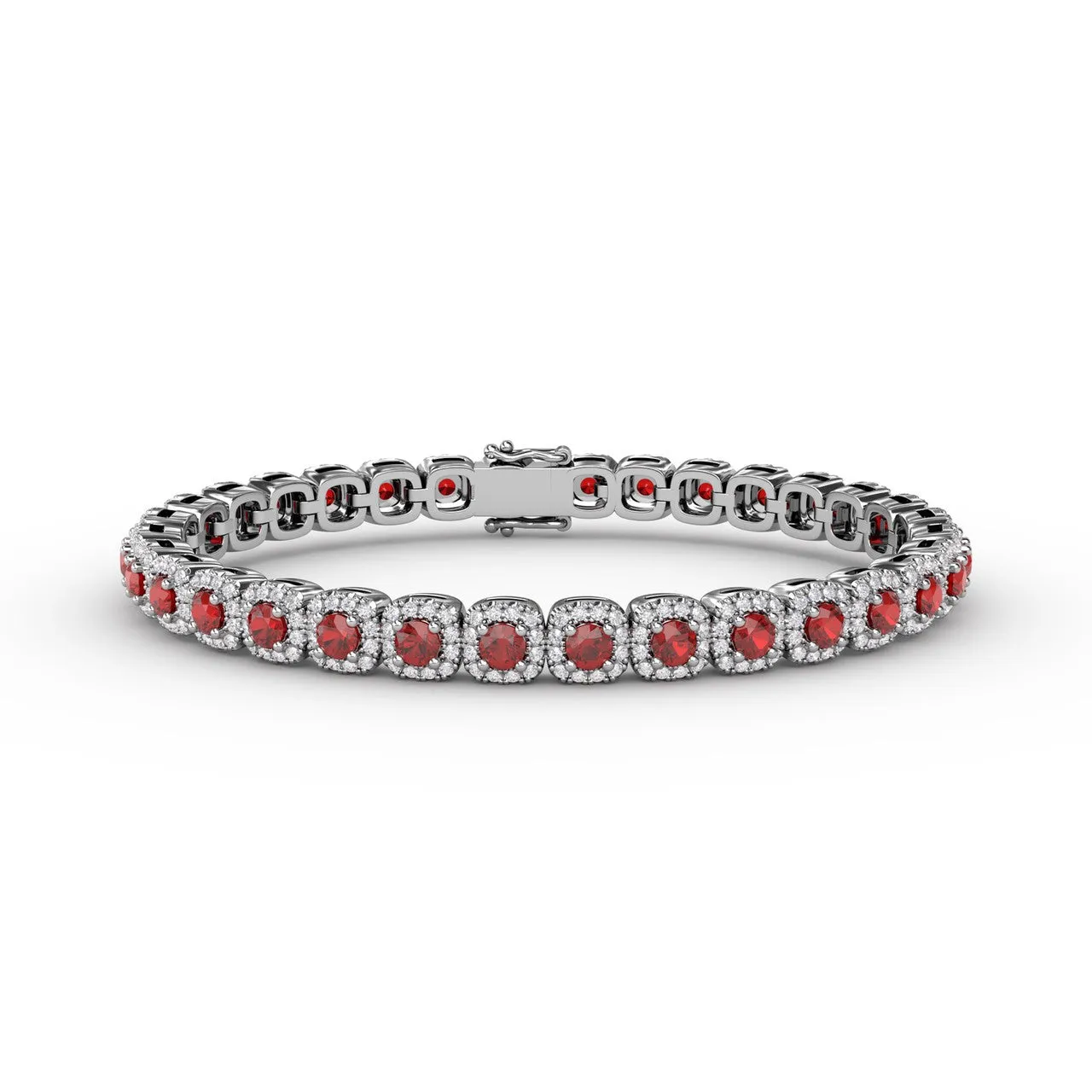 Fana 14k White Gold Cushion Cut Ruby and Diamond Bracelet