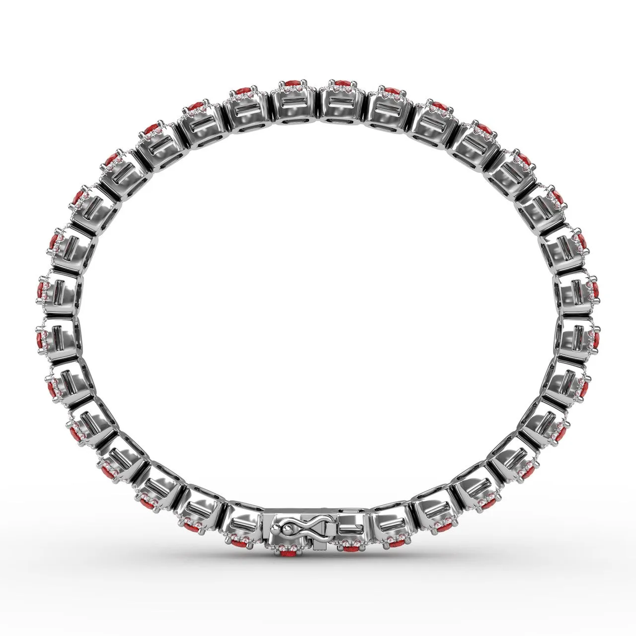 Fana 14k White Gold Cushion Cut Ruby and Diamond Bracelet