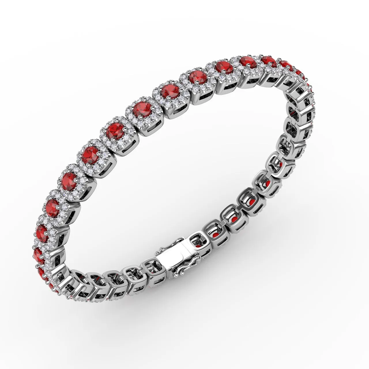 Fana 14k White Gold Cushion Cut Ruby and Diamond Bracelet
