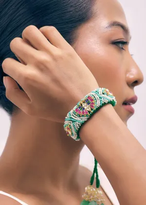 Gold Pachi Kundan Bracelet With Emerald And Ruby In Mix Metal