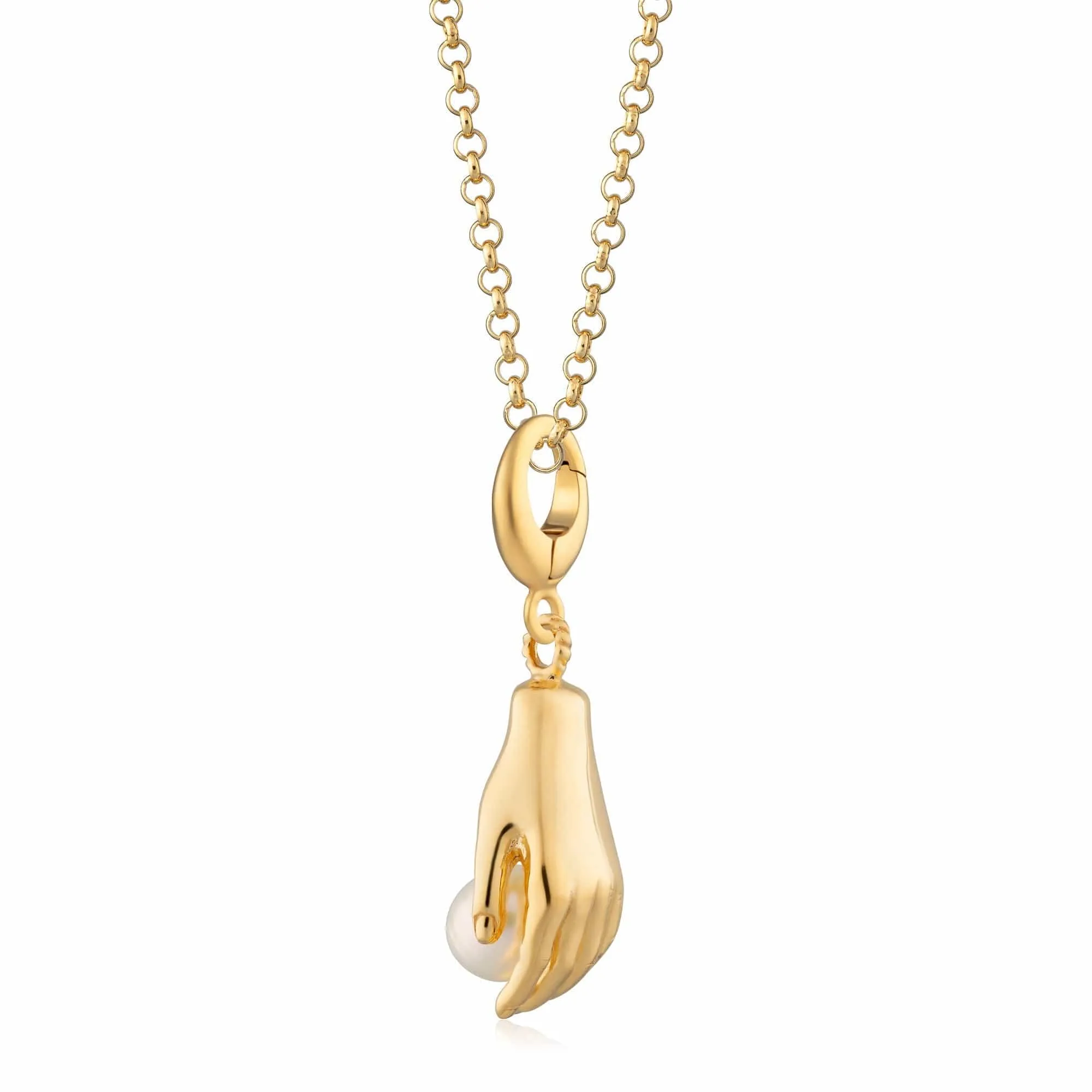 Gold Plated Hand and Pearl Necklace