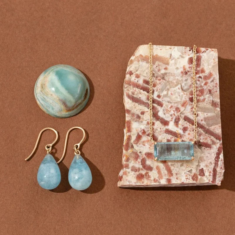 Lateral Necklace, Aquamarine, 9kt Yellow Gold