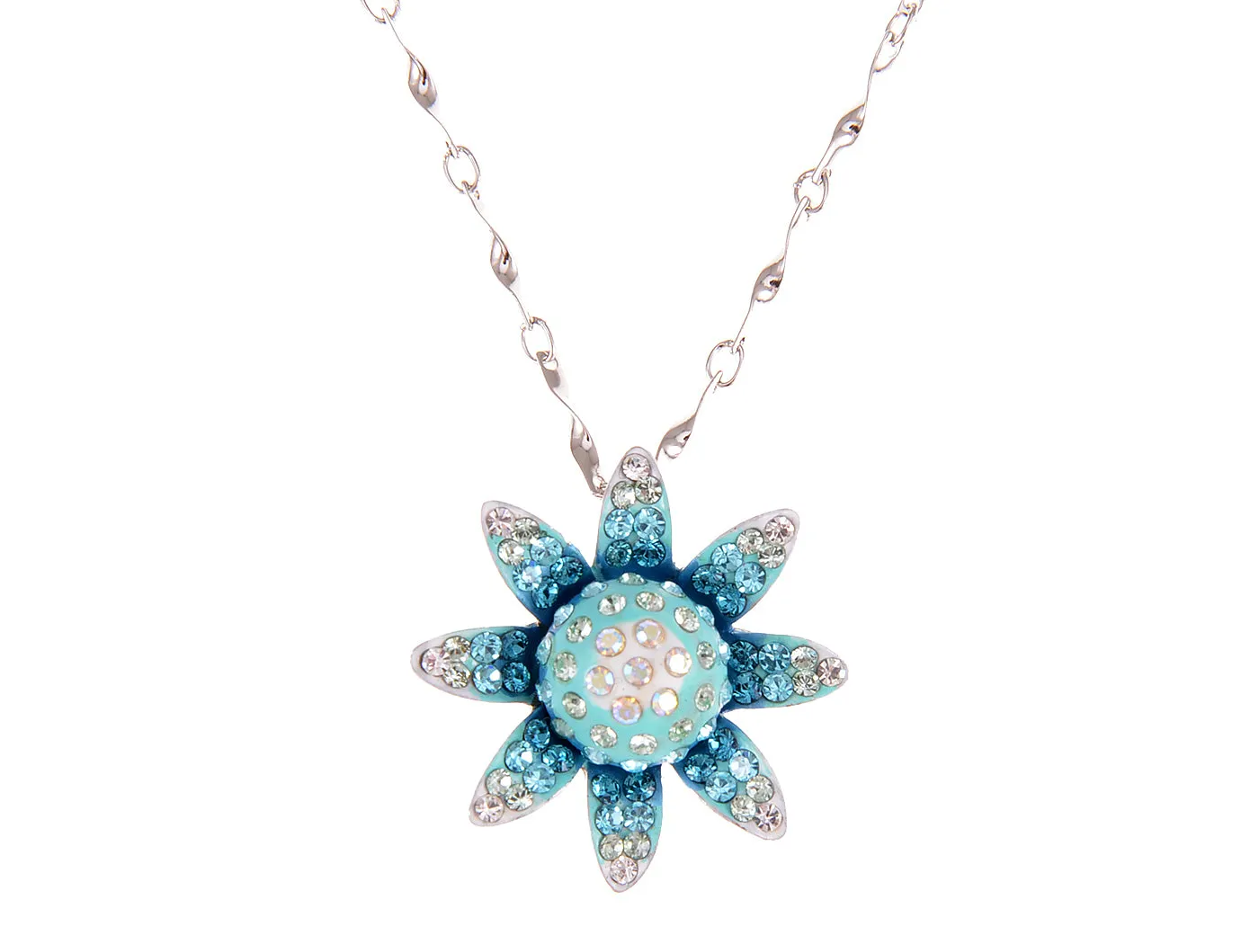 Light Blue Gradient Indicolite Blue Zircon Aquamarine Flower Pendant Necklace