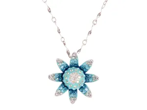 Light Blue Gradient Indicolite Blue Zircon Aquamarine Flower Pendant Necklace