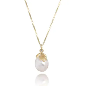 Luster Collection 14KT Yellow Gold & Diamond Pearl Pendant Necklace