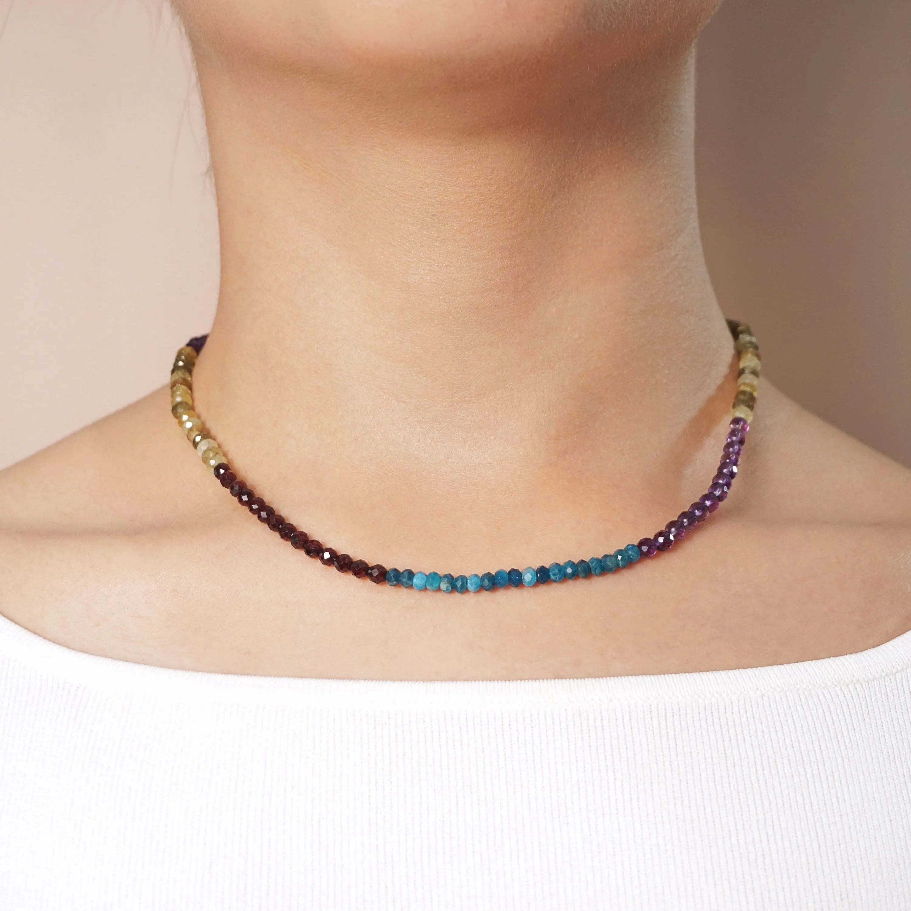 Madagascar Apatite, Amethyst and Green and Almandine Garnet Faceted 4.5mm