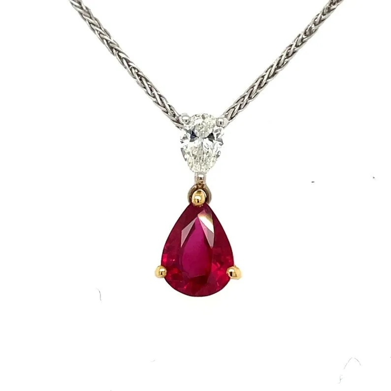 Natural Burmese Ruby and Diamond 18ct Gold Pendant and Chain