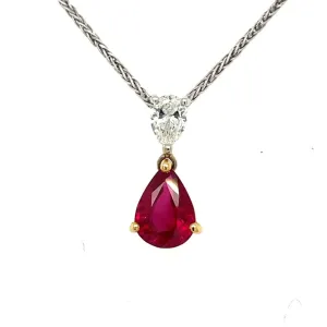 Natural Burmese Ruby and Diamond 18ct Gold Pendant and Chain